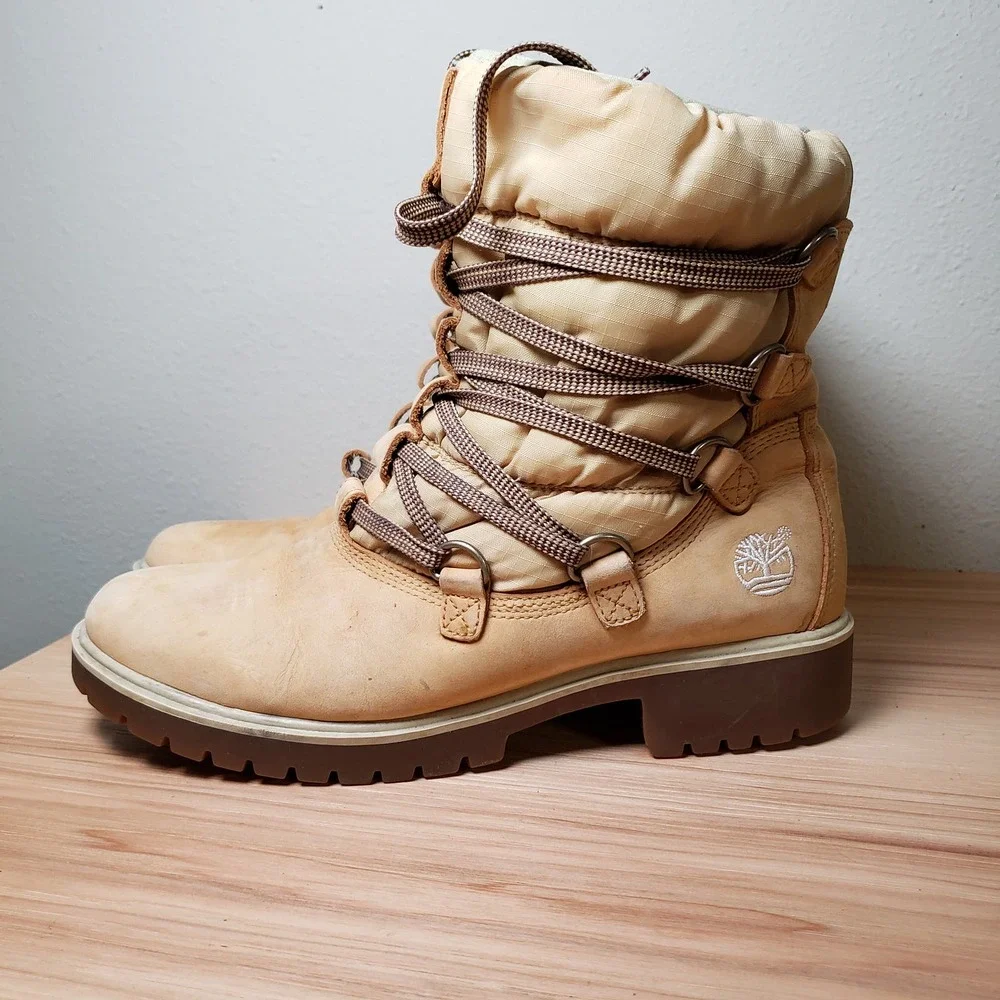 Timberland Women's Size 8.5 Insulated‎ Winter Boot Tan Suede Leather Lace Up